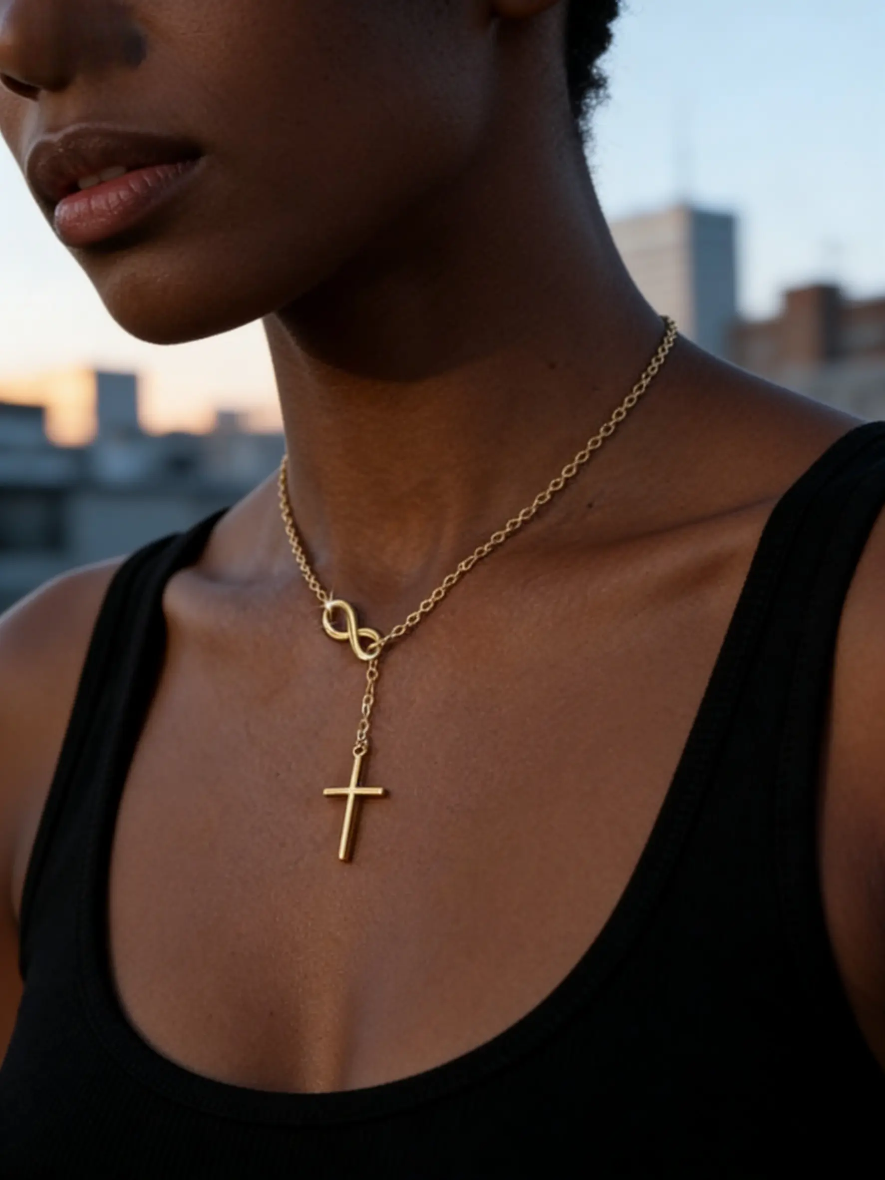 Women's Elegant Infinity Symbol Cross Necklace, Fashion Necklace, Classic Cross Pendant, 14k Gold Plated Minimalist Layered Clavicle Chain, Gentle Infinity Pendant Jewelry