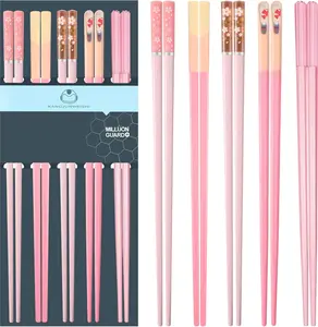 Pink Chopsticks  Dishwasher Safe, 9.57 inches  Non-slip Lightweight Fiberglass Chop Sticks,  Chinese Chopstick  Set for Party, 5 Pairs