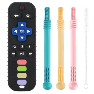 Baby Remote Teething Toy BPA Free Teething Sticks with Colorful Handles & Remote Control Design for Infants 0-18 Months Sensory Chew Toys