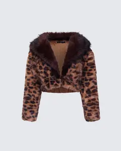 Kenza Brown Faux Leopard Fur Jacket