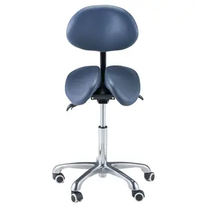 Master Massage Berkeley MS14D Ergonomic Saddle Stool -Two Split Part Seat Stool- Hydraulic Swivel Rolling Seat & Saddle Posture Correction Chair Seat with Backrest and Adjustable Title Angle and Height -Royal Blue