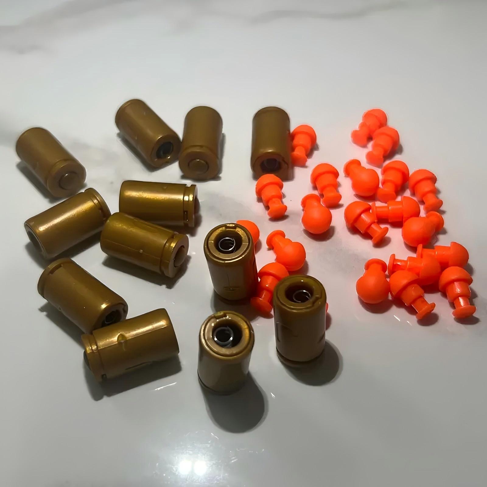 Toy bullet set, durable and safe toy set, gift for toy pistol lovers-quick filling design, reusable-shooting game accessories, including 12 plastic casings and 100 Toy plastic bullets.