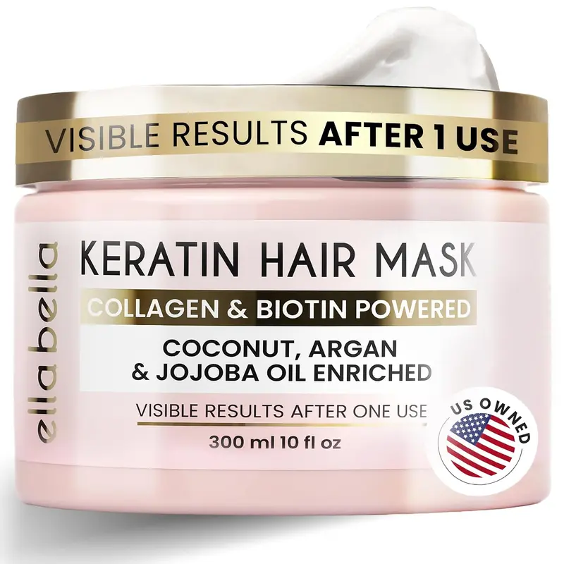 ELLA BELLA Keratin Hair Mask – Deep Conditioning Hair Treatment & Hair Repair Mask for Dry, Damaged, Curly, and Color-Treated Hair – Hydrating Deep Conditioner for Softness, Shine & Growth