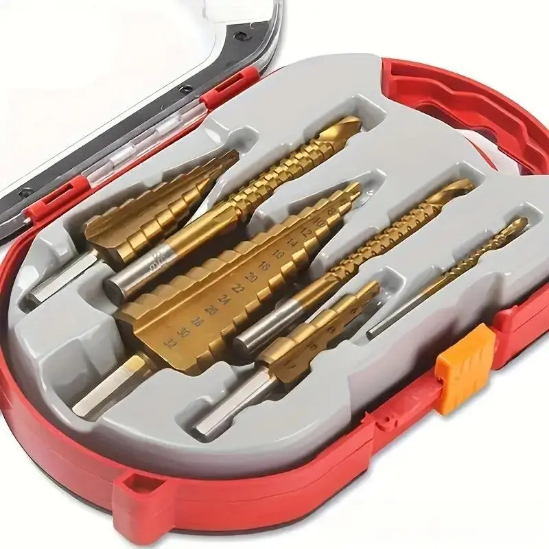 6-Piece Titanium Drill Bit Set, Drill Bits Set, Step Drill Bits, Mixed Sizes 4-12/4-20/4-32mm & 3/6/8mm, Non-Electric Shank Hole Cutter for Woodworking & Metalwork, Tool
