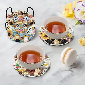8 Piece 5D Diamond Painting Coasters, Caucasian Cow Pattern, DIY Friendly, Non-Slip Heat Resistant, Ideal for Kitchen and Farm Decor