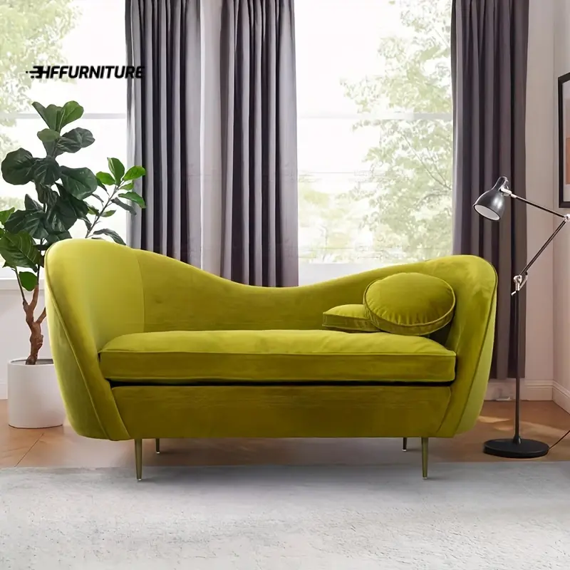 Home furniture 63.97'' Loveseat Sofa Vintage Olive Yellow Velvet 2 Seater Sofa For Living Room
