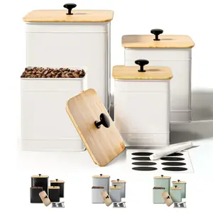 Kitchen Canisters for Countertop Set of 4 with Customizable Chalkboard Labels & Marker Pen - Big Iron Kitchen Canisters with Airtight Lids - Canisters Sets for the Kitchen - White Kitchen Canister Set