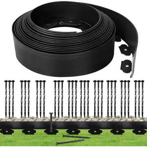 Landscape Edging Borders 33FT Extra Tall 4IN Outdoor Edging Borders Plastic Flexible with 30 count Stakes,Mini Plastic Fence for Landscaping Yard Flowerbeds,Grass-Black