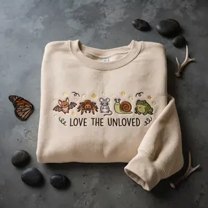 Embroidered Love The Unloved Sweatshirt, Retro Entomology Bug Lover Crewneck, Cute Biology Teacher Pullover Gift