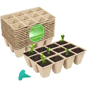144 Cells Peat Pots Seed Starter Trays, 12 Packs Biodegradable Seedling Pots Germination Trays,   Starter Kit with 15 count  Labels