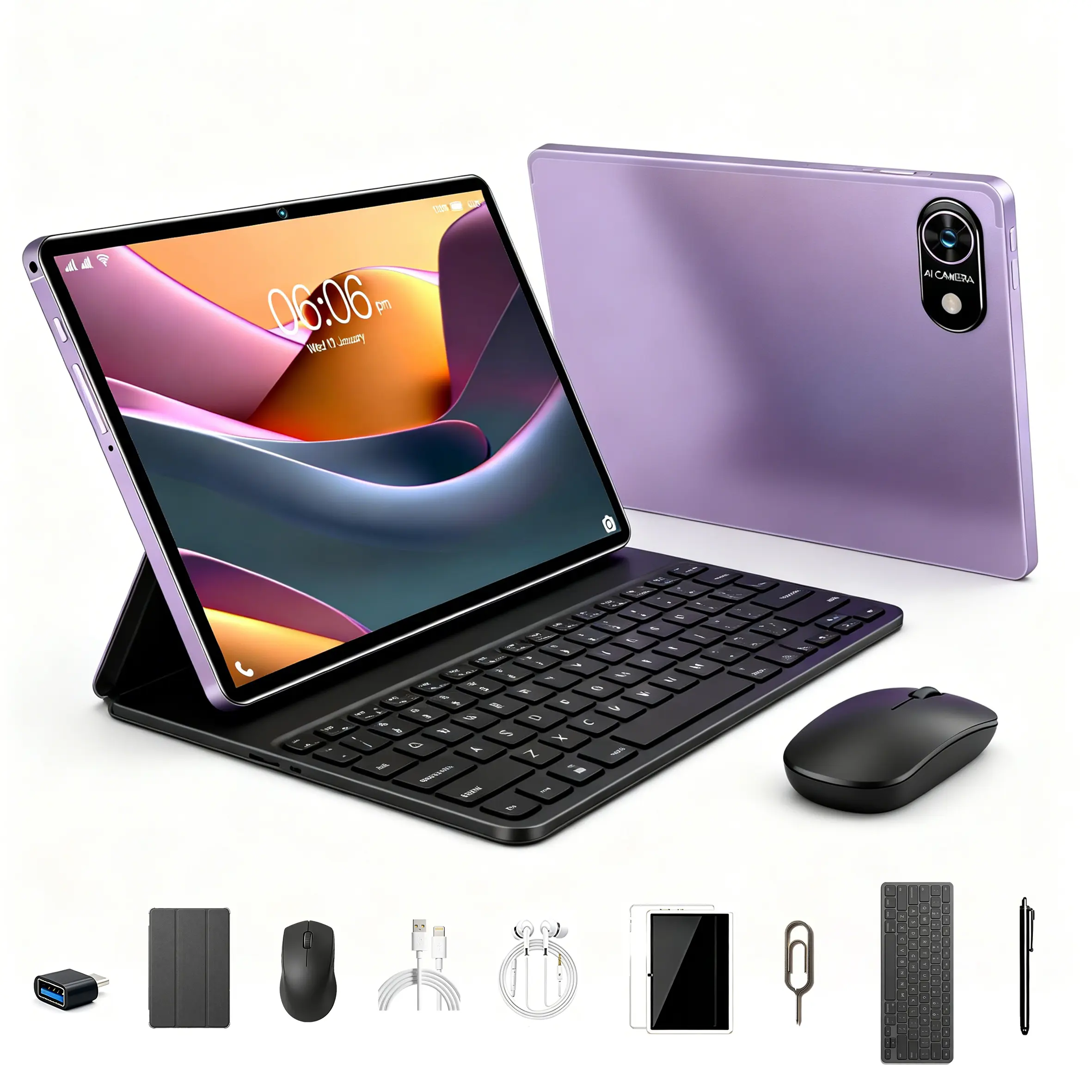 2026 Q88 - Blue 2-in-1 Business Tablet PC Device, 10.1-Inch HD Touchscreen, Android 15 OS, 6GB RAM 128GB Storage, 4G Dual-Wifi, 6000mAh Battery, USB Keyboard & Mouse Included, Lightweight Portable for Business Use