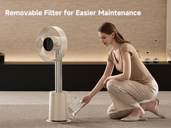 DREAME MF10 Bladeless Tower Fan for Bedroom, Smart Standing Fan with 270° Spatial Airflow for Whole-Room Circulation, 59ft/s High Velocity, 10 Speeds 3 Modes, Temperature-Adaptive Airflow, MF10-Beige
