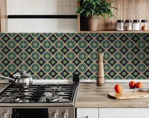 360 stand Self-Adhesive Decorative Tiles Stickers - 7x7 in, 24 Pieces, Aegean Blue & Green Colorful Print, Removable for Home Decor, Kitchen, Room, Self Adhesive Wallpaper, Decorative Wallpaper