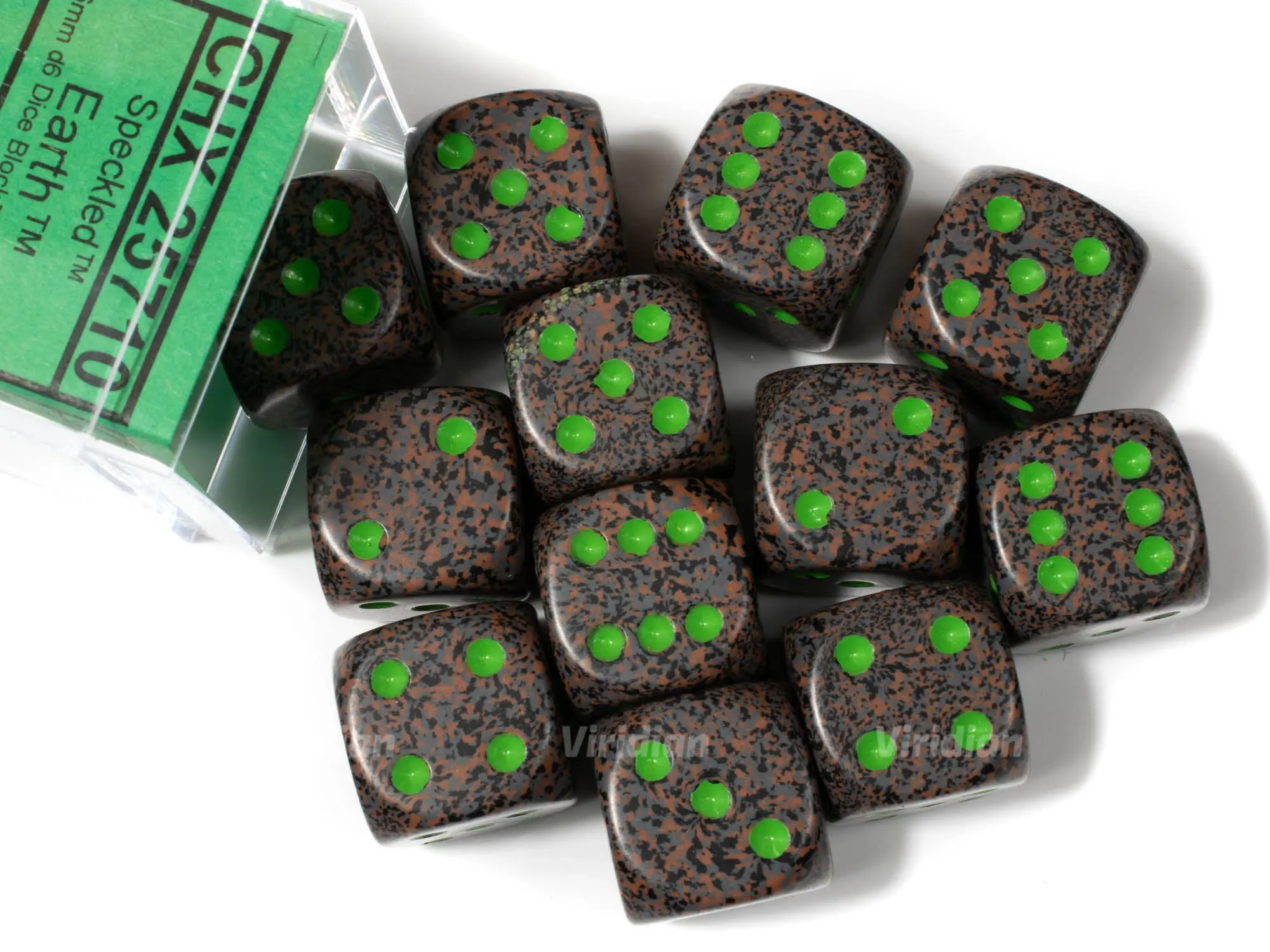 Speckled Earth D6s (12) | Gray & Green | D6 Block | Chessex Dice (12)