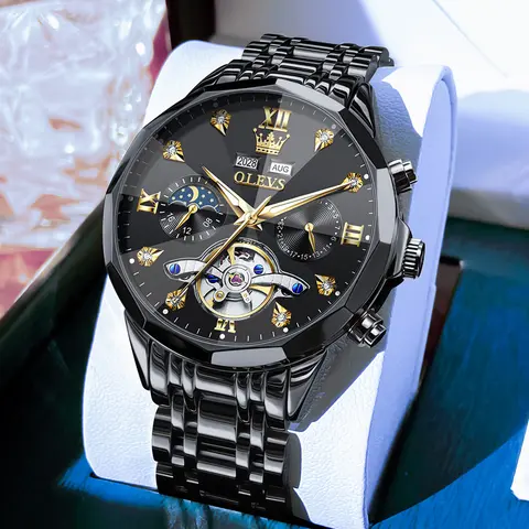 OLEVS Men's Automatic Watches 43MM Stainless Steel Self-Winding Mechanical Watch with 30M Water Resistance & Night Light Function - Casual Trendy Wristwatch