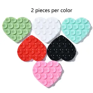 2pc Heart-Shaped Dual-Sided Suction Cup Phone Holder, Portable Self-Adhesive Stress Relief Toy, Silicone Non-Slip Pad for Bathrooms