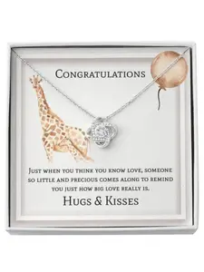 Pregnancy Announcement Gift  Love Knot Necklace with Message Card and Gift Box Baby Shower Gift Pregnancy Congratulations Jewelry for Expectant Mom