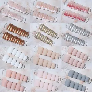 288pcs Short Square Nails French Gold Glitter Silver Glitter Acrylic Press-On Nails Set Easy Wear Perfect Fit Fake Nails