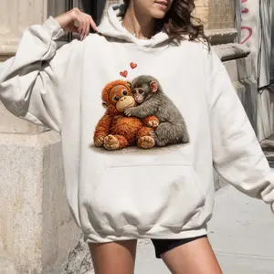 Monkey Punch Meme T-shirt – Baby Monkey Holding Plush Toy Sweatshirt – Cute Cozy Animal Lover Hoodie