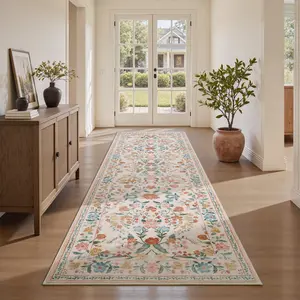 MontVoo Hallway Runner, Vintage Boho Distressed Design, Machine Washable, Non-Slip, Super Soft, Easy-to-Clean Area Rugs for Entryway, Kitchen, Bathroom, Corridor & Laundry Room