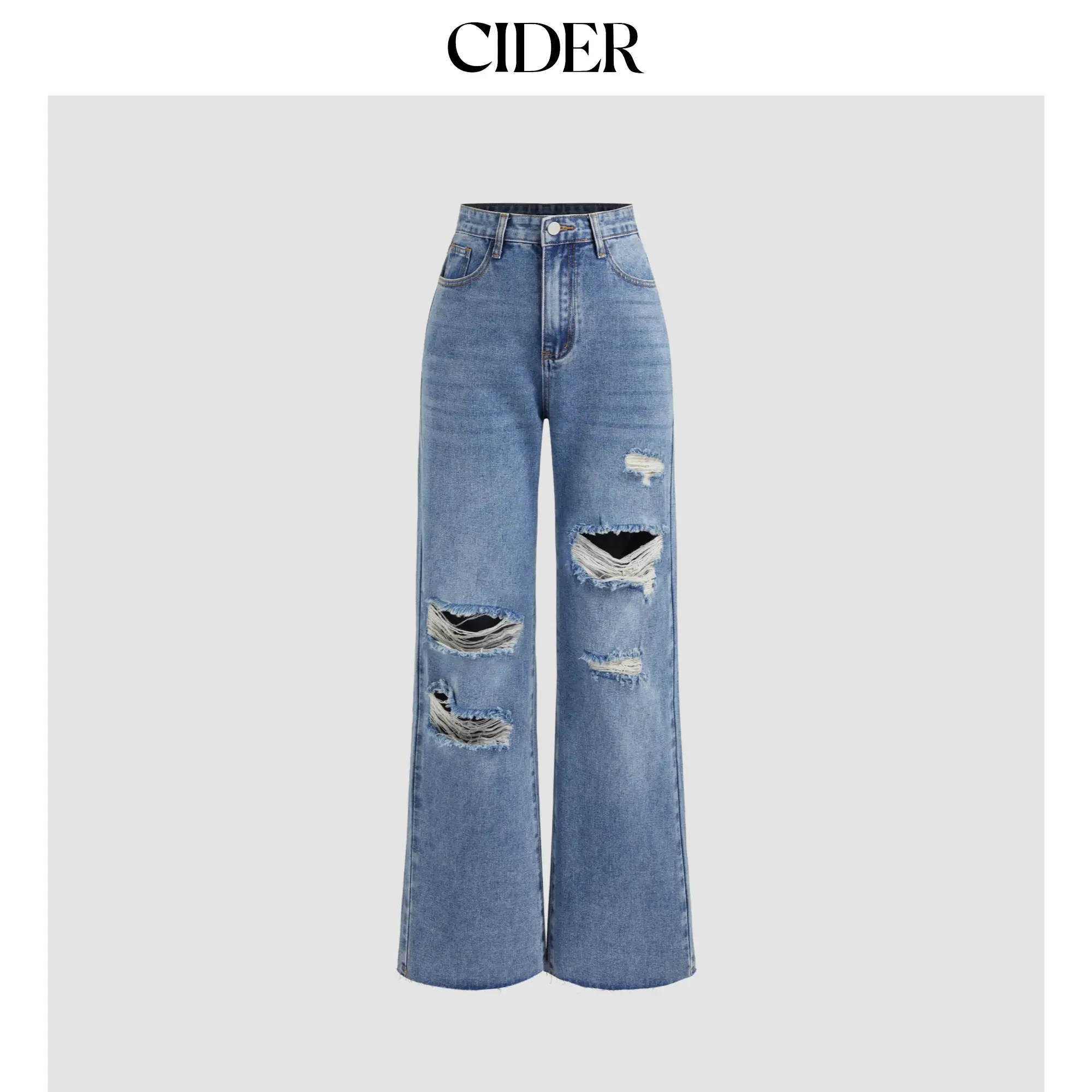 Cider [6 colors, size XXS Petite-XL Petite] Petite High Waist Ripped Straight Leg Jeans