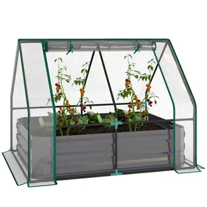 Outsunny 4 x 3 x 3ft Raised Garden Bed with Mini Greenhouse, Galvanized Raised Garden Bed with Cover for Herbs and Vegetables, Small Greenhouse for Patio Garden Balcony