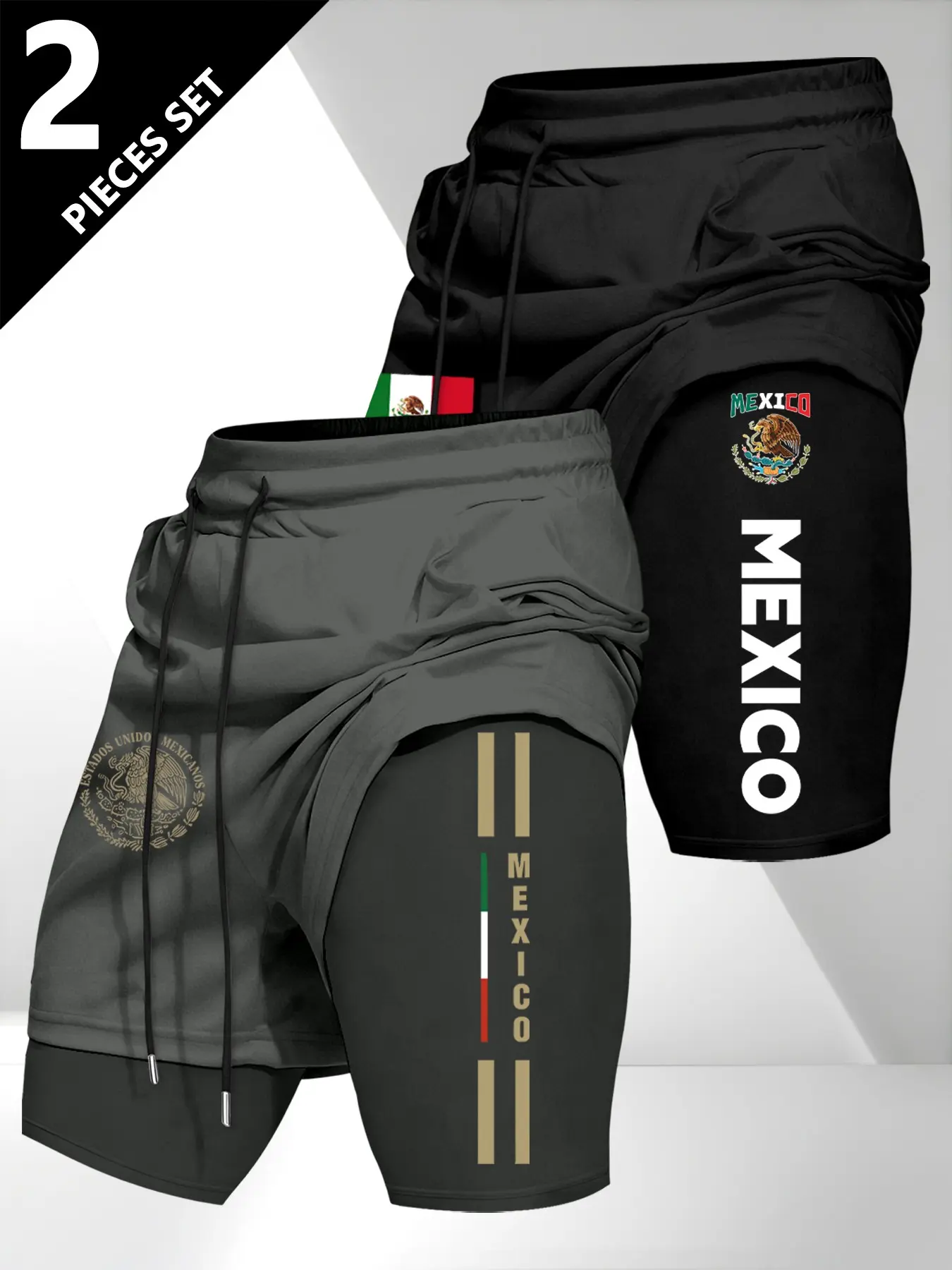 2-Pack Men's Sporty Short Pants, Athletic Wear Shorts, Mexican Print Graphic Fitness Shorts, Anti-Exposure Comfortable Breathable Fabric, Ideal for Daily Workout Gym Wear, Breathable Printed Shorts