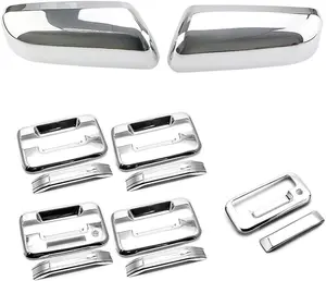 Triple Chrome Plated Plastic 2pcs TOP Half ONLY Side Door Mirror+Handle+Tailgate Tape-On Cover with Turn Signal Only Compatible with 2009-2014 F-150