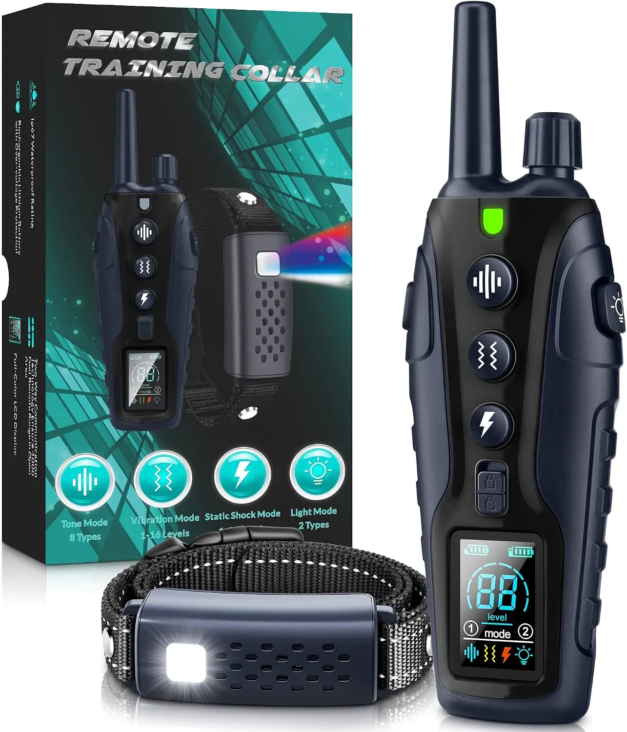 Dog Training Collar with 4500FT Remote - Waterproof e-Collar for Small, Medium, Large Dogs, 4 Modes, Keypad Lock, Rechargeable, Built-in Flashlight