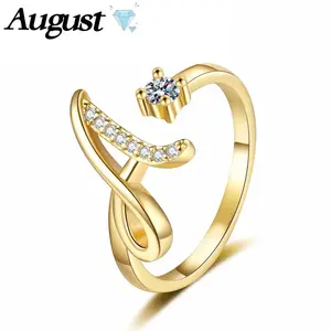 Women’s 26-letter initial ring with cubic zirconia, open design, perfect size—memorial jewelry, a commemorative gift for friends or family