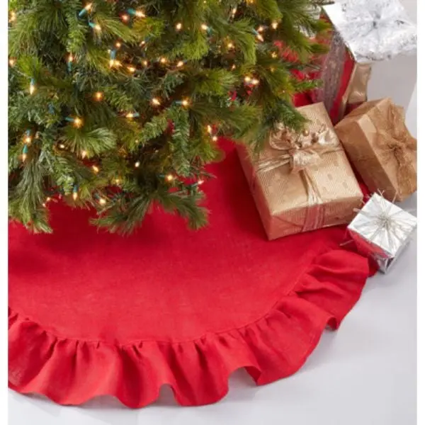 72 in. Round Jute Christmas Tree Skirt, Red