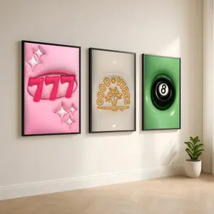Set of 3 HypeBeast Print, HypeBeast Room Decor, Y2k Apartment Decor, 777 pink good vibes 8 Ball green Print, College Apartment, HypeBeast Wall Art
