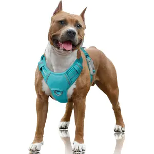 No Pull Dog Harness Large Reflective Dog Harness with Front Clip and Easy Control Handle for Walking Training Running with ID tag Pocket(Ocean Blue,L)