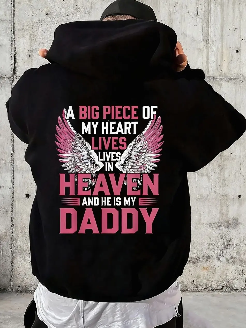 A Big Piece of My Heart Lives in Heaven Hoodie, Memorial Daddy Hoodie, Back Print Hoodie, Loss Remembrance Gift, Christmas Gift, Unisex Pullover Hoodie