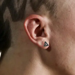FaithHeart Black Triangle Stud Earrings for Men