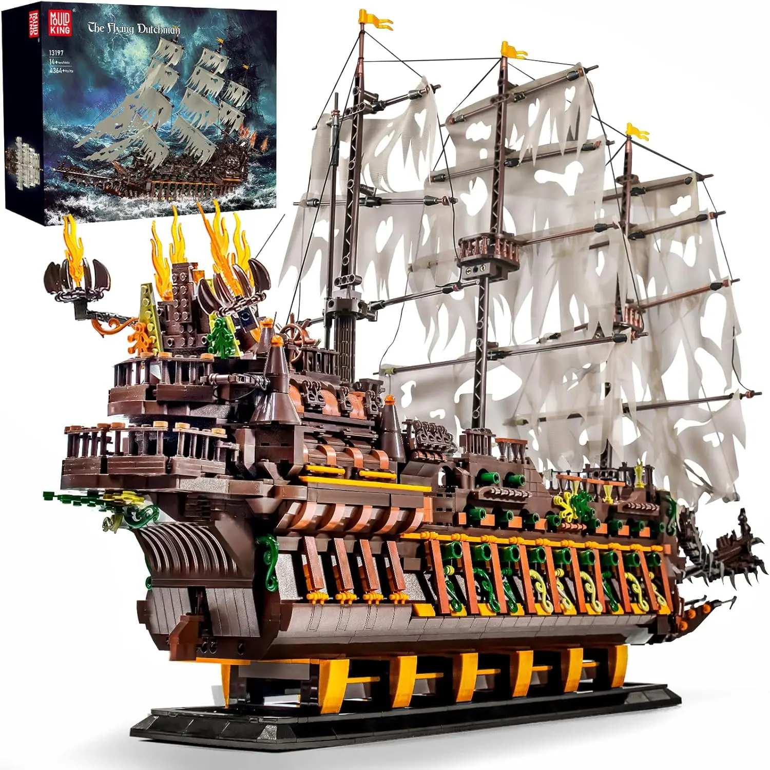 Mould King 13197 Pirate Ship Building Kit, MOC Creative Flying Dutchman Pirate Ship, (4,364 Pieces), STEM, Technology, Ship Model, Building Blocks, Technology, Display Pirate Ship Toy
