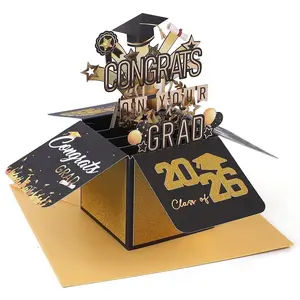 Graduation Pop Up Card 2026 3D Happy Graduation Card with Envelope, Congrats Grad Cards for High School or College Graduate, Money & Gift Card Holder, Fun Party Cards