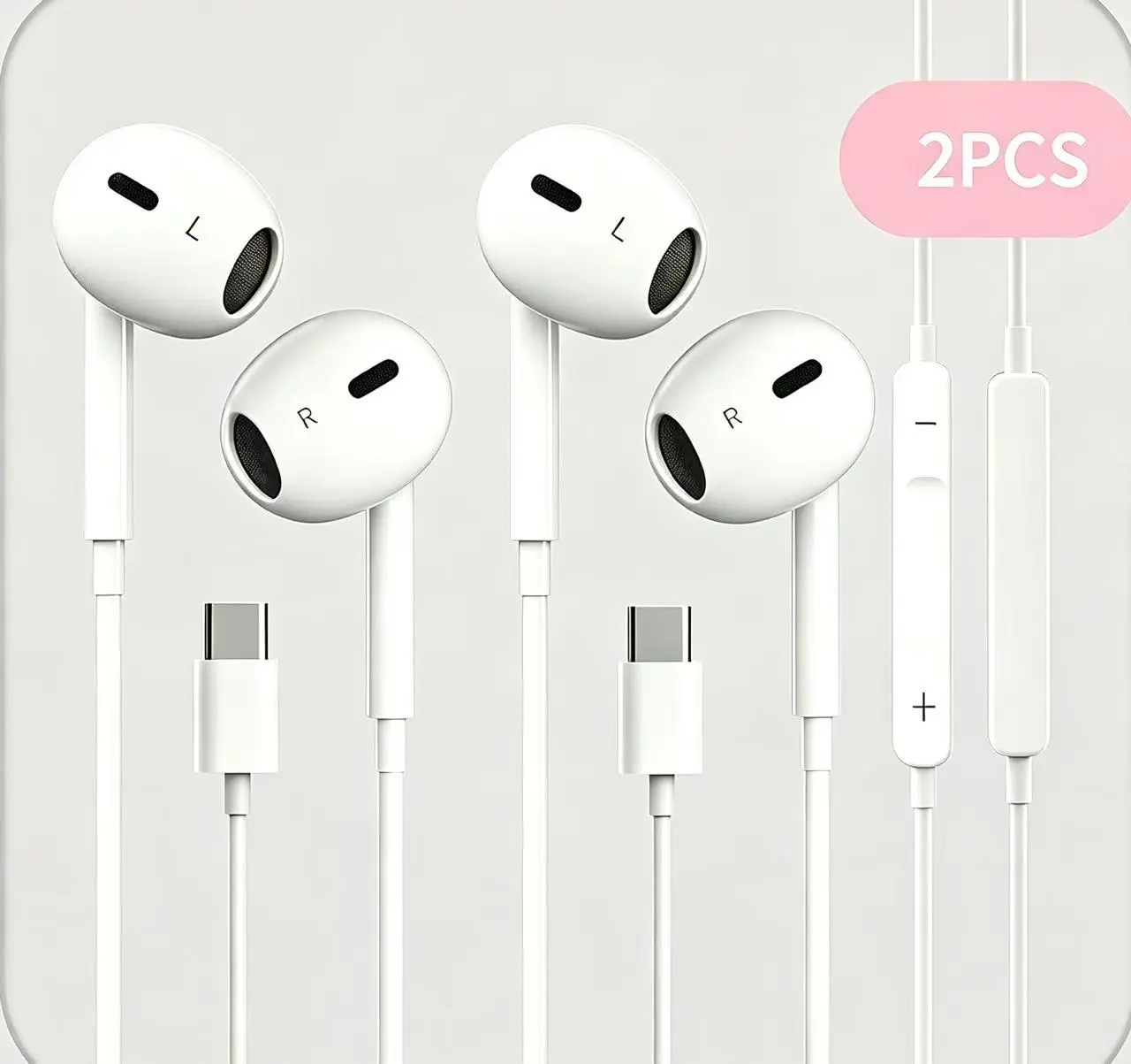 2-Pack USB-C Wired Audio Headset with Mic, Volume Control, 3D Stereo Plug for iPhone 15/16/17 & All Type-C Electronic Devices