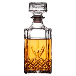 Royalty Art Whiskey Decanter with Pull Bottle Stopper for Bourbon, Scotch, Gin, Tequila, Liquor, and Alcohol, 34 oz. Vintage Carafe, Decorative Textured Glass, Easy Pour (1)