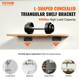 VEVOR Shelf Bracket, 6Lx 4Wx 1.6H 6 Pcs, Heavy Duty Floating Shelf Brackets, Brackets for Shelves, 5mm Thick Matte Black L Shelf Bracket, Steel Shelving Brackets with 160 lbs Load Capacity