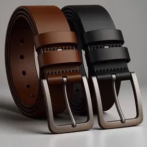 Mens Dress Belt High Quality Casual Leather Belts for Men 1.45" Width Waist 28 to 46 Black And Brown 2 Pack Real Leather Sturdy Metal Buckle Easy Adjustment Holes