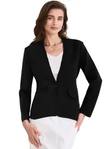 INSPIRE CHIC Women's Collarless Blazer Long Sleeve One Button Business Office Blazers Jacket