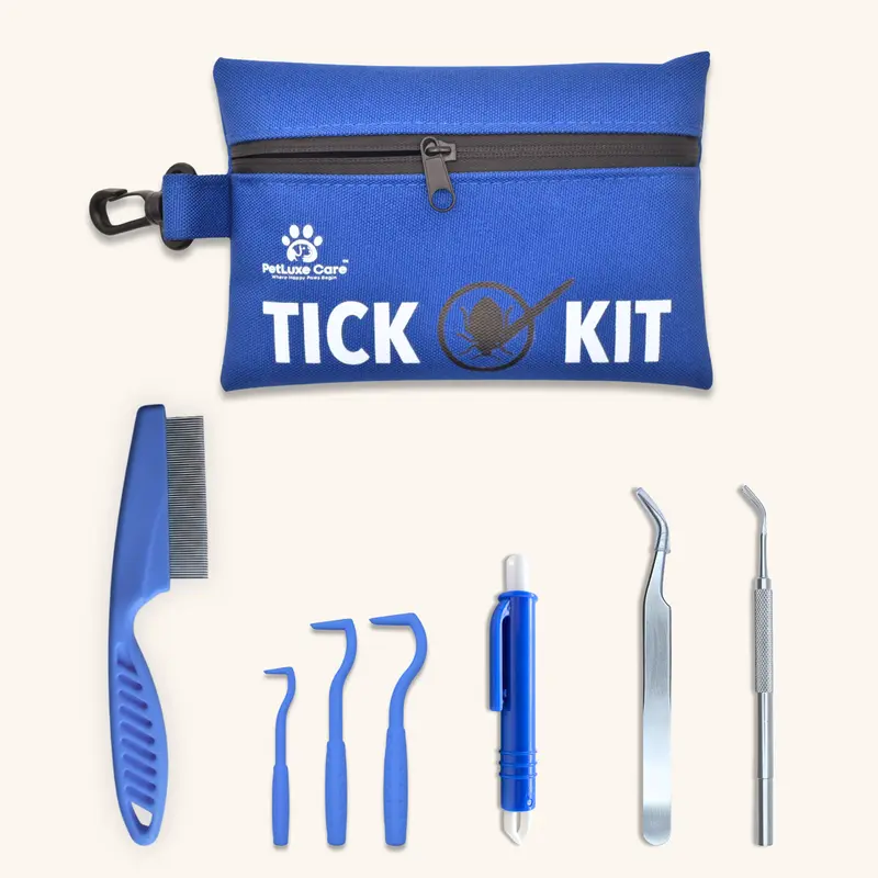 PetLuxe Care TickKit — Safe & Painless Tick Removal Kit for Pets with High-Precision Stainless Steel Tools & Premium Water Resistant Zip-Pouch