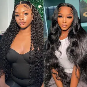 [Combo sale 22"&22"] buy 1 get 2 wig" 28Inch 13x4 deep wave Hair Lace Front Wigs +22Inch Body wave Human Hair Hair Pre Plucked HD Transparent Lace Frontal Human Hair Wigs 180% Density