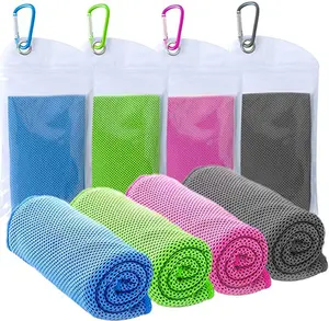4 Pack Microfiber Cooling Towels for Neck and Face by XYZ, 40" x 12" - Soft and Breathable Gym Towels with Waterproof Bag and Carabiner - Perfect for Running, Yoga, Travel and Climbing