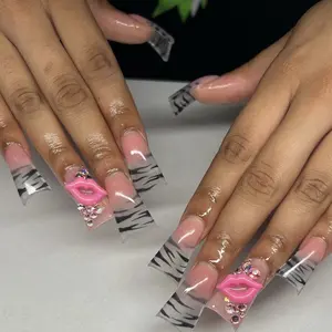 24pcs Leopard Print French Duckbill False Nails, Detachable Nail Tips, Fashionable Fake Nails, Easy to Apply and Remove, Perfect for Parties