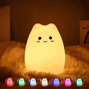 Cute Cat Lamp, Decorative Night Light for boys Girls Bedroom, Kitty Lamp Birthday Gifts for Kids Baby Toddler Teen Portable Silicone Nursery Room Decor (Battery Cat)