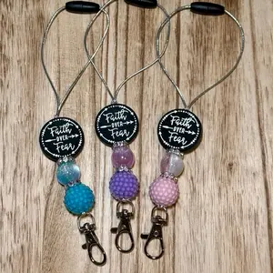 Custom Car Freshie Hanger - Religious Sayings - “Faith Over Fear” - Beaded with Breakaway Clasp to Easily Hang On Rearview Mirror