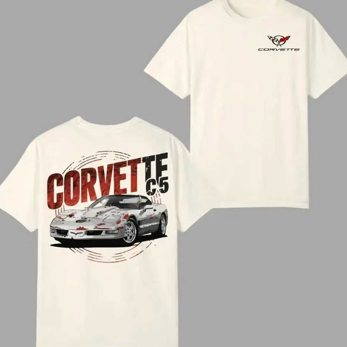 Corvette C5 Sports Car Shirt, Retro Red Graphic T-Shirt Sweatshirt Hoodie 2 Sided, Car Enthusiast and Fans Gift