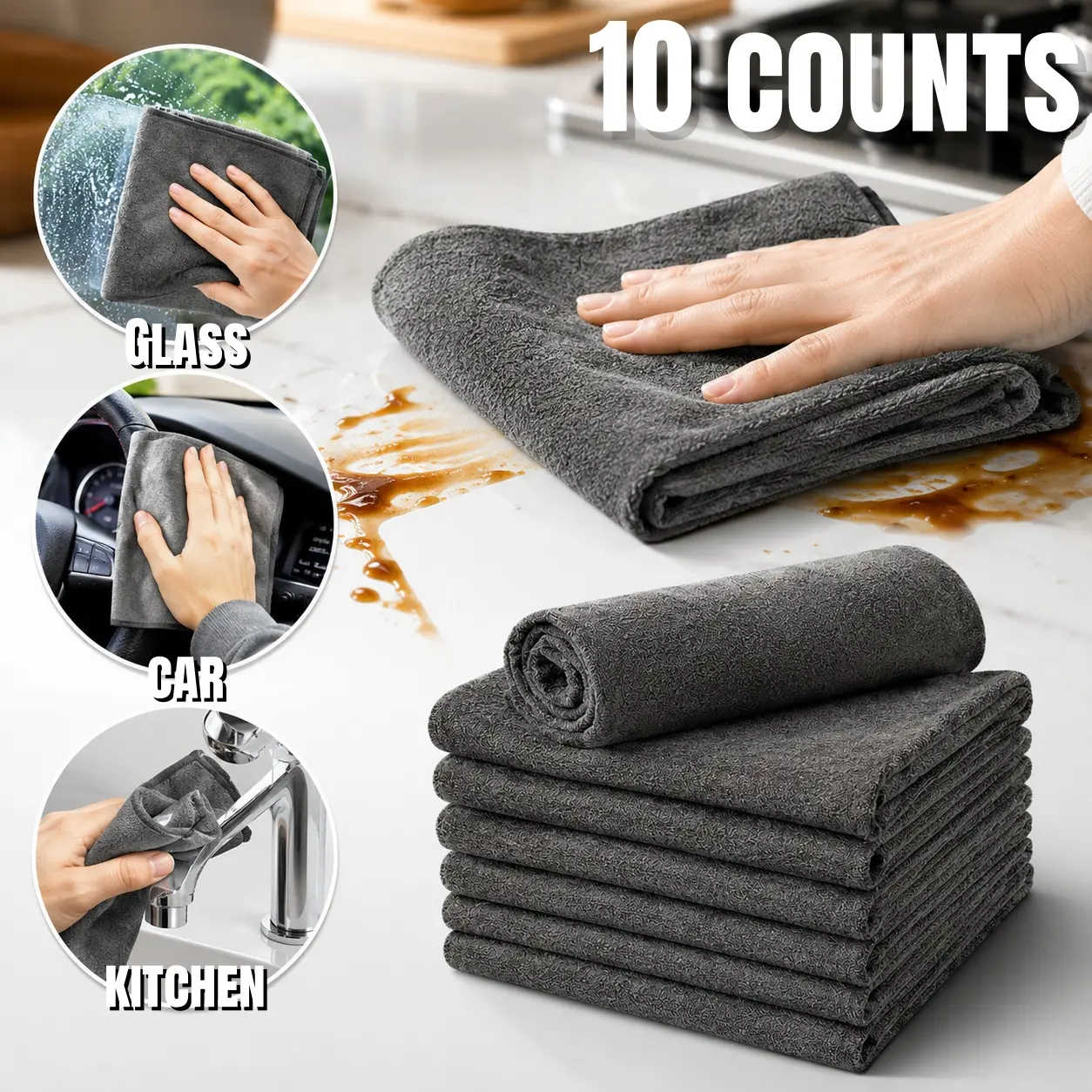 10 Counts Thickened Magic Cleaning Cloth, Microfiber Streak Free Cloth, Reuseable Magic Fiber Towels , Cleaning cloths with multipurpose use, miracle cloths for glass, kitchen and vehicle car windows. Dishwashing Rags